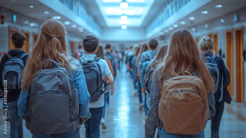Students Rushing Through a Busy School Corridor During Class Change Students Rushing Through a Busy School Corridor During Class Change