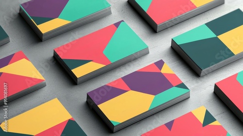 Colorful Geometric Business Cards with Modern Abstract Design on Grey Background