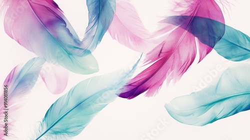 Abstract Watercolor Feathers in Purple and Teal - 3D Digital Artwork