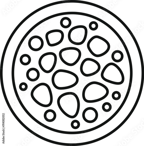 Line art icon of a petri dish containing multiple growing bacteria colonies