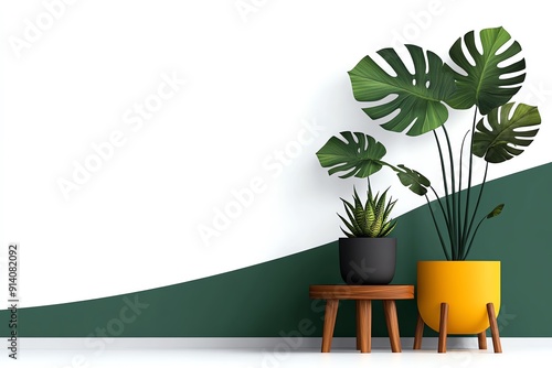 House plant arrangement flat design side view interior design theme cartoon drawing Monochromatic Color Scheme photo