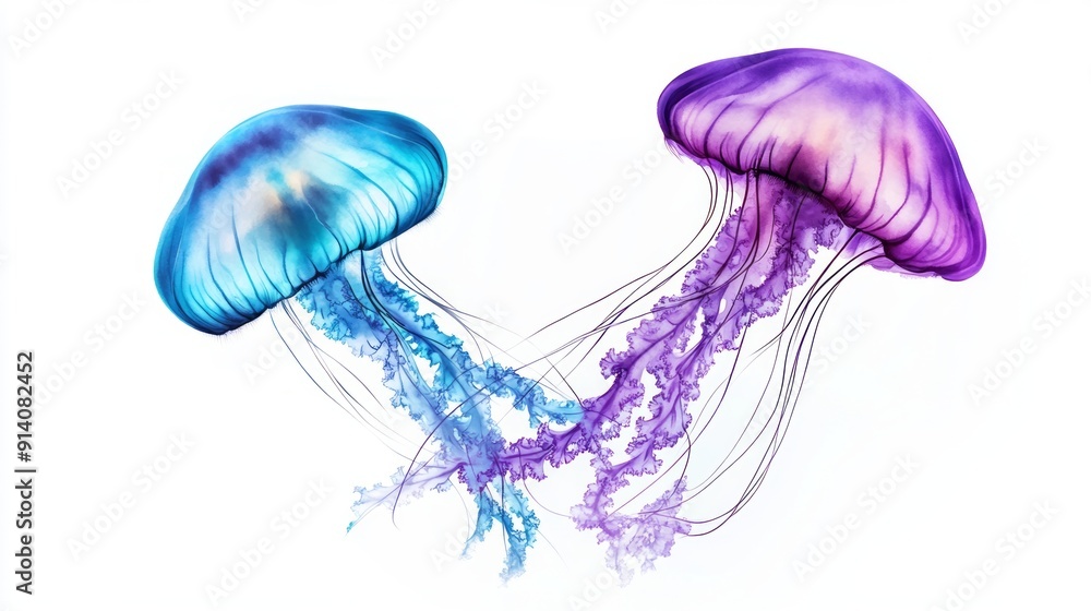3D Watercolor Purple & Teal Jellyfish with Bold Outline - Digital Art 3D Watercolor Purple & Teal Jellyfish with Bold Outline - Digital Art