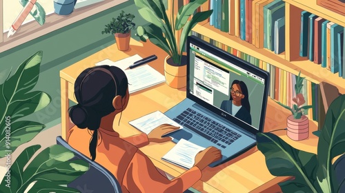 Wallpaper Mural A dynamic scene of a student engaging in remote learning from home, participating in an interactive online class with peers and a teacher, demonstrating the flexibility and accessibility of modern Torontodigital.ca