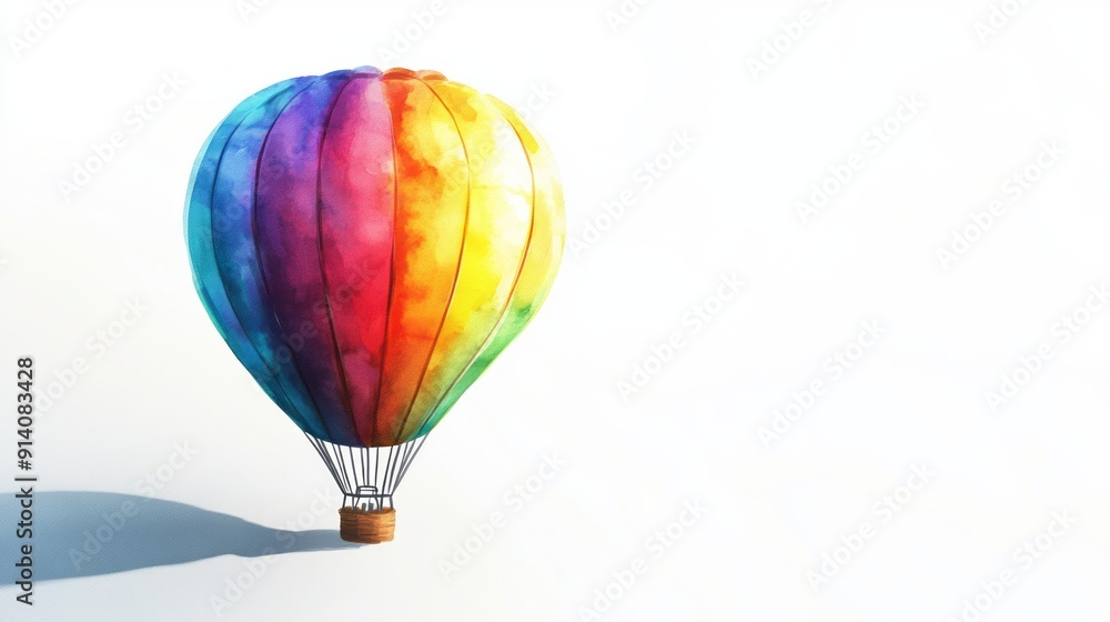 Fototapeta premium 3D Watercolor Rainbow Hot Air Balloon Floating in the Sky - Image Download