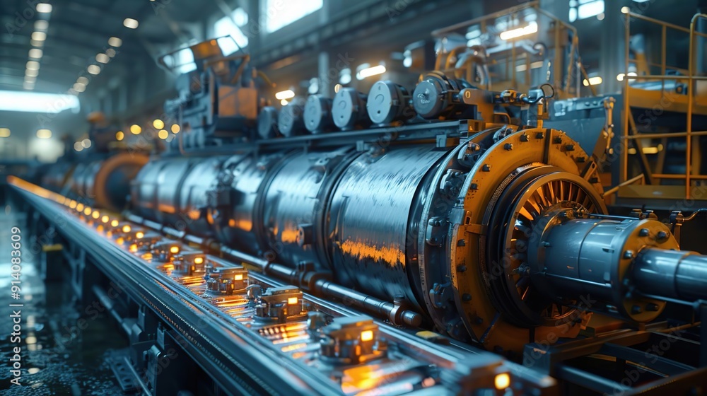 Industrial Factory Machinery: Close-up of Conveyor Belt and Metalworking Equipment Industrial Factory Machinery: Close-up of Conveyor Belt and Metalworking Equipment
