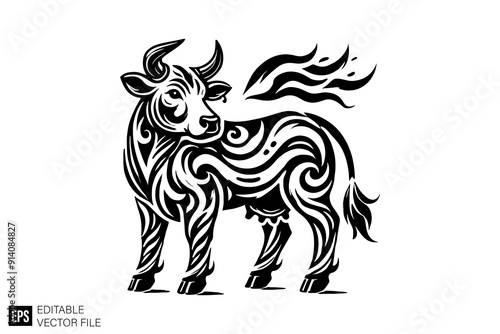 Tribal cow tattoo vector design ideas black and white design