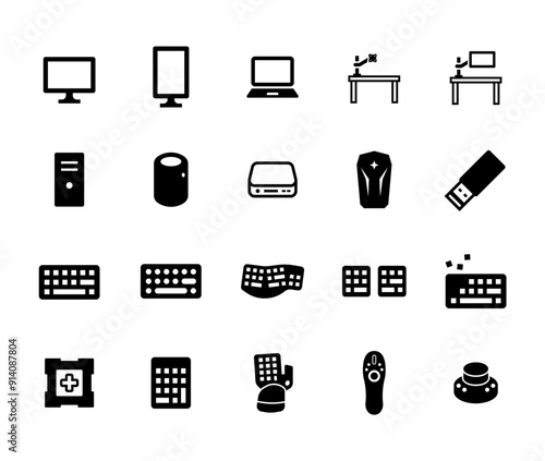 パソコン周辺機器のガジェットのベクターアイコンセット