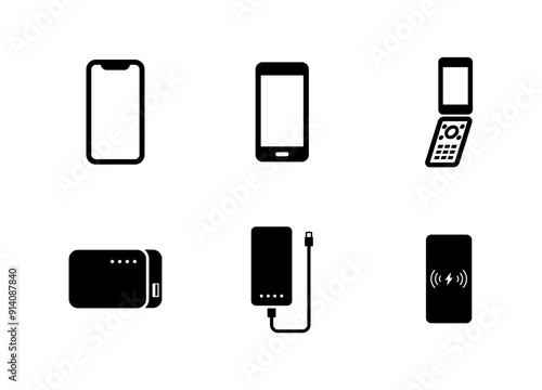 スマホ・携帯・モバイルバッテリーのベクターアイコンセット