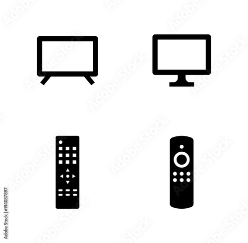 テレビとリモコンのベクターアイコンセット