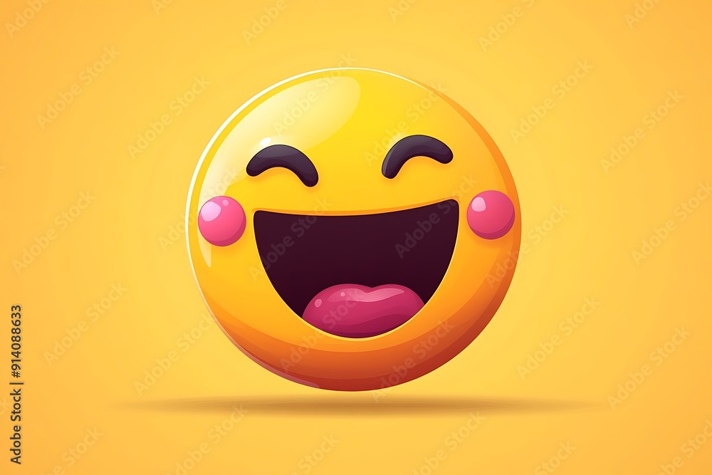 Fototapeta premium Happy Emoticon Smiling Brightly - Vibrant Emoji Character Illustration with Positive Expression