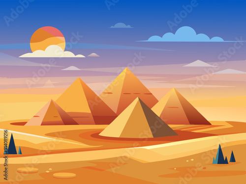 colorful illustration of pyramids scenery