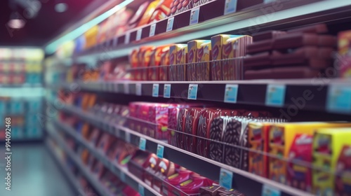 Flight Perspective of Chocolate Bars on a Shelf