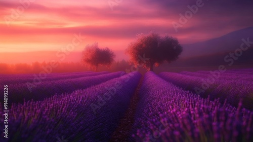 Serene Lavender Fields at Dawn Wallpaper