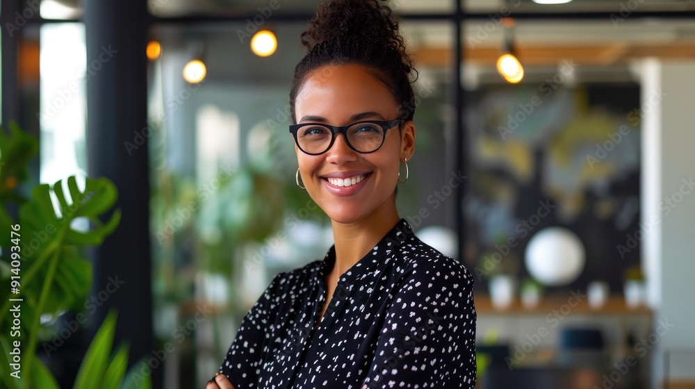Fototapeta premium Happy African Office Worker with Positive Attitude