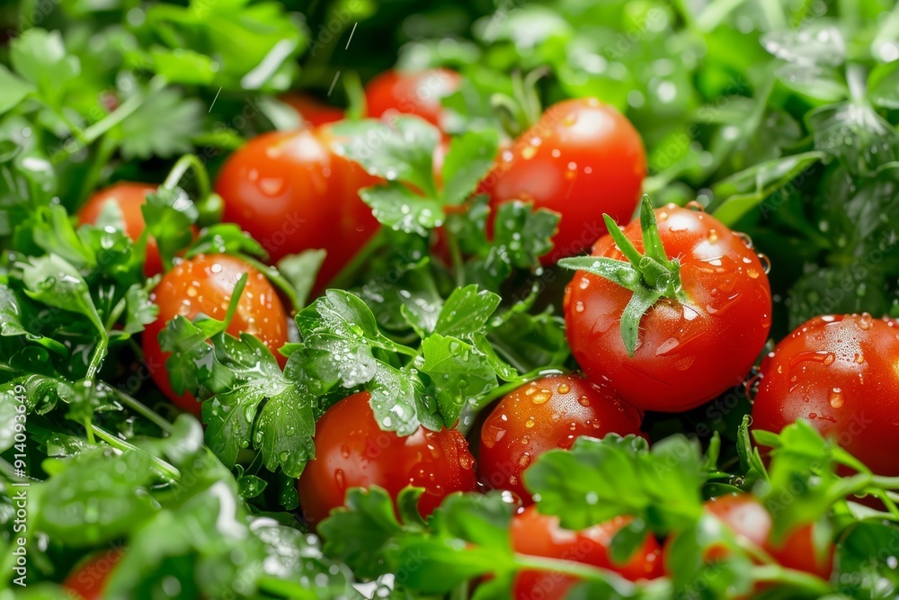 Fresh washed coriander tomatoes and watercress ideal for a mixed salad with beef or boiled eggs Perfect for a hot summer meal Fresh washed coriander tomatoes and watercress ideal for a mixed salad with beef or boiled eggs Perfect for a hot summer meal