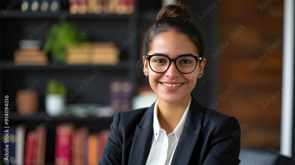 Confident Lawyer Smiling in Contemporary Law Office Confident Lawyer Smiling in Contemporary Law Office