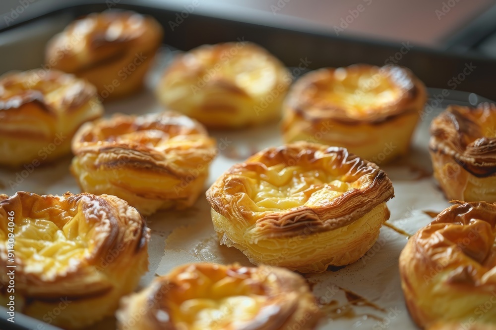 Freshly baked homemade egg puffs on a lined tray Freshly baked homemade egg puffs on a lined tray