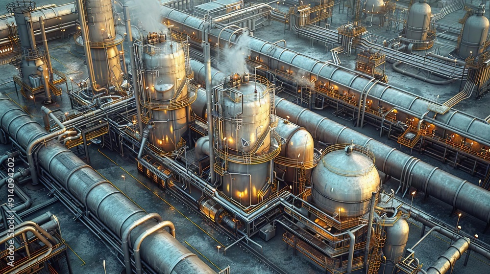 Industrial Plant with Pipelines and Towers 3D Illustration Industrial Plant with Pipelines and Towers 3D Illustration