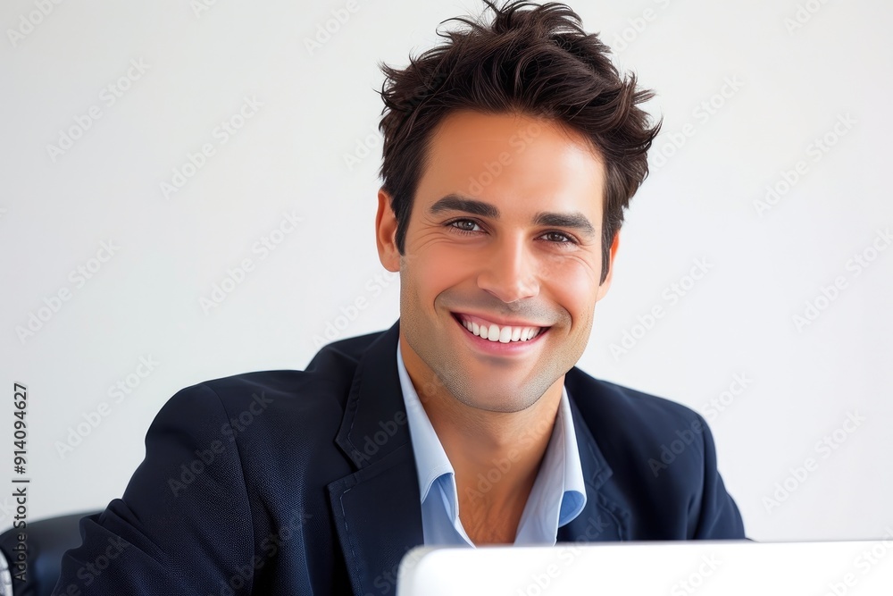 Positive Professional Man with Laptop on White Background