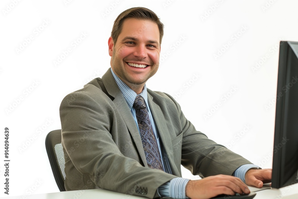 Professional Man with Positive Expression Working on Laptop Professional Man with Positive Expression Working on Laptop