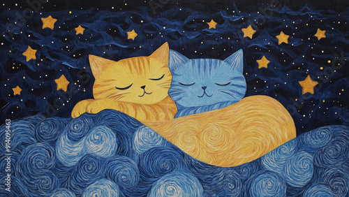 Loving Cats Under Stars: Japanese Minimalist Art photo