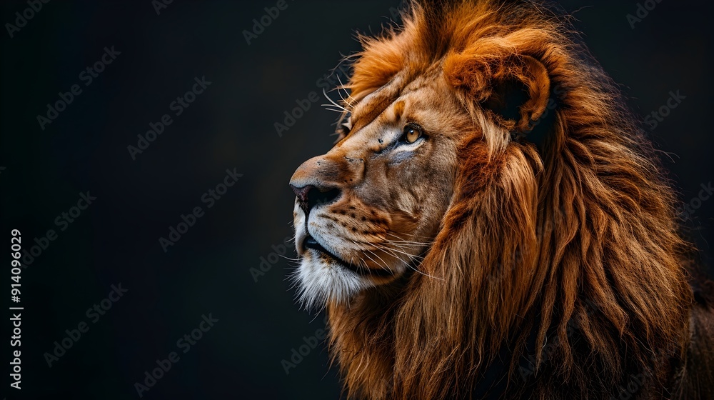 Fototapeta premium Majestic Lion with Powerful Gaze Captures the Essence of Strength and Nobility in Wildlife Portrait