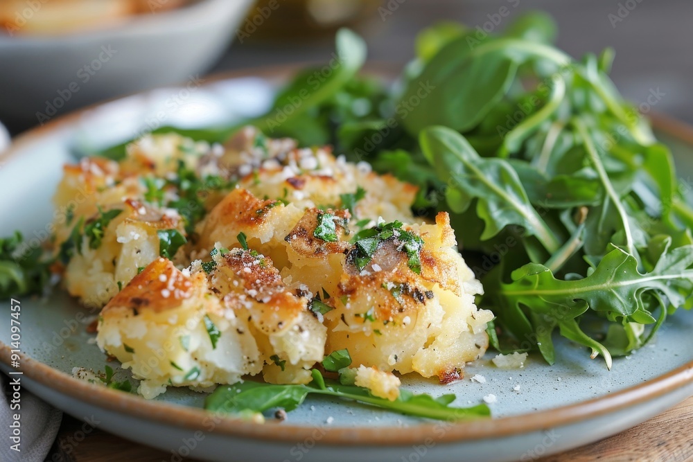 Mashed potatoes and watercress arranged on a dish Mashed potatoes and watercress arranged on a dish
