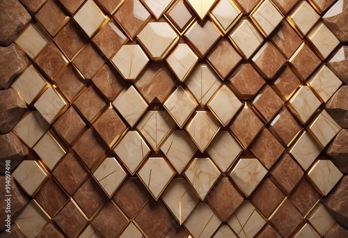 3D stone geometry panels with gold decor photo