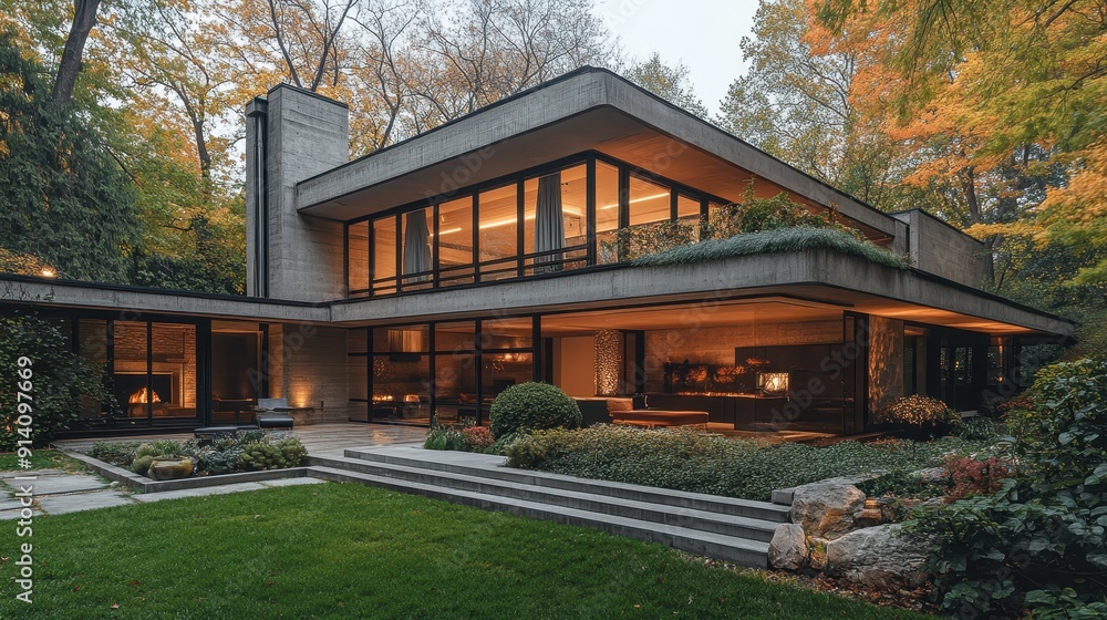 Modern Concrete House with a Backyard Modern Concrete House with a Backyard