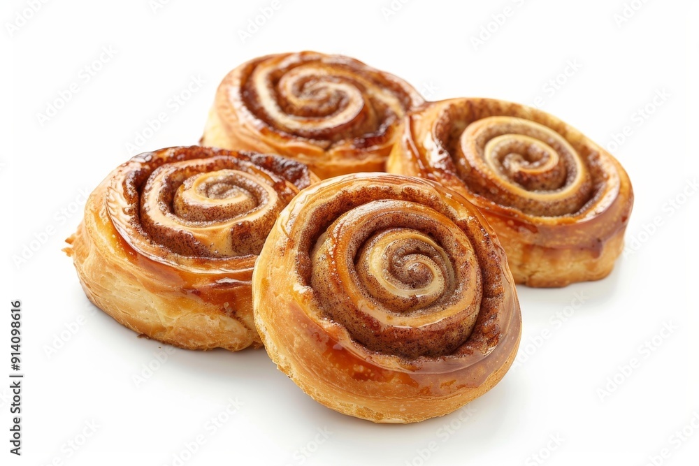 Newly made cinnamon rolls on white background top down view Newly made cinnamon rolls on white background top down view