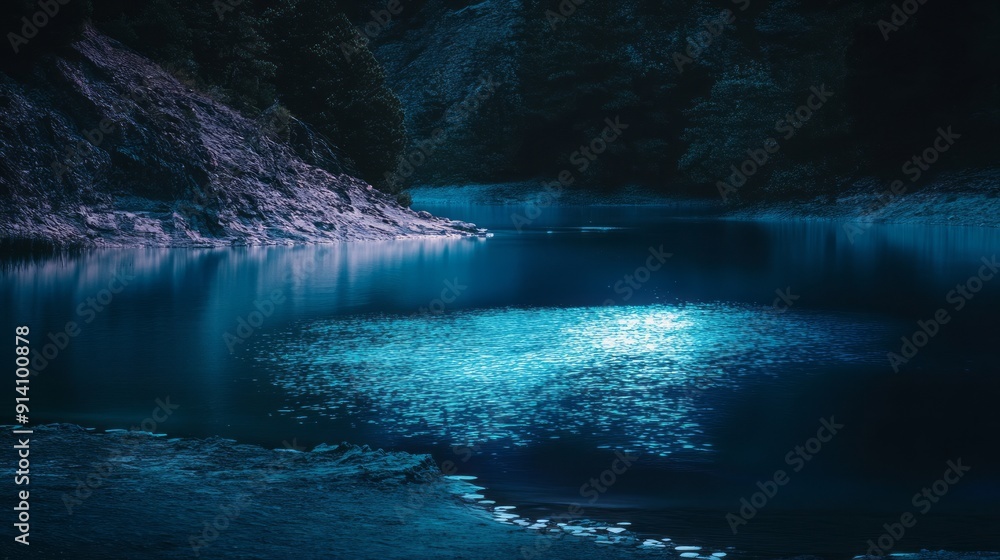 Naklejka premium Serene Lake Reflections: A Tranquil Waterscape