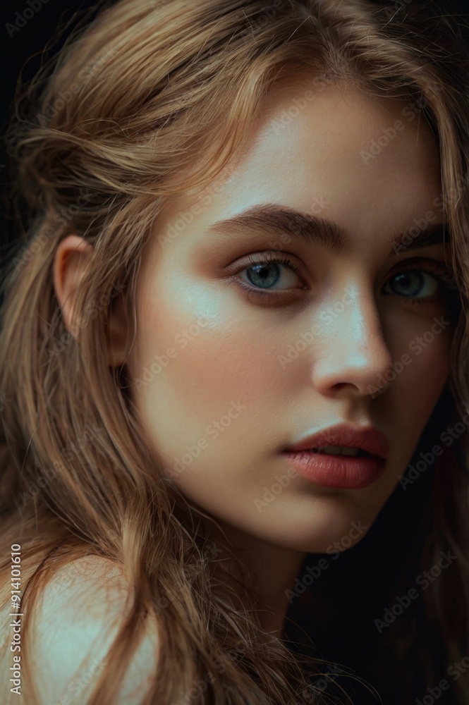 A woman with long brown hair and blue eyes A woman with long brown hair and blue eyes
