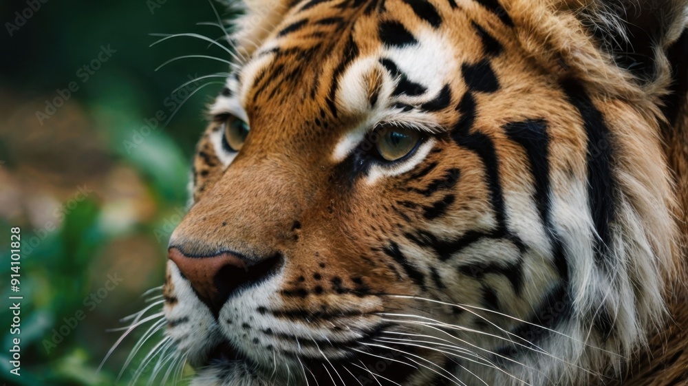 Naklejka premium A tiger is staring at the camera with its eyes wide open