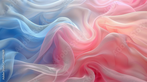 Soft Waves of Blue and Pink Silk Fabric..