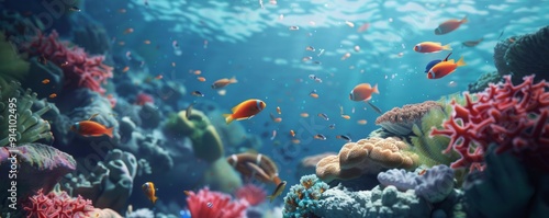 Vibrant coral reef with tropical fish, 4K hyperrealistic photo