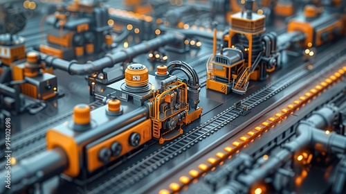 Industrial Machine 3D Illustration - Close Up View