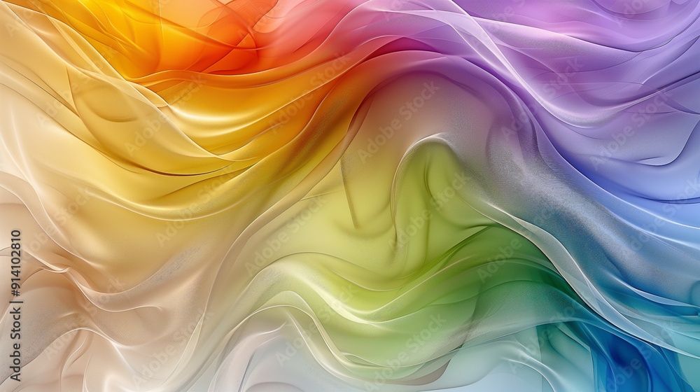 Obraz premium Flowing Silk Waves in a Rainbow Spectrum..