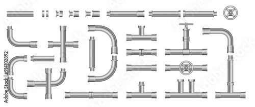Metallic pipes, plumbing fittings. Oil refinery industry pipeline