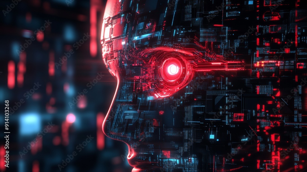 A computer generated face with red eyes and a red background A computer generated face with red eyes and a red background
