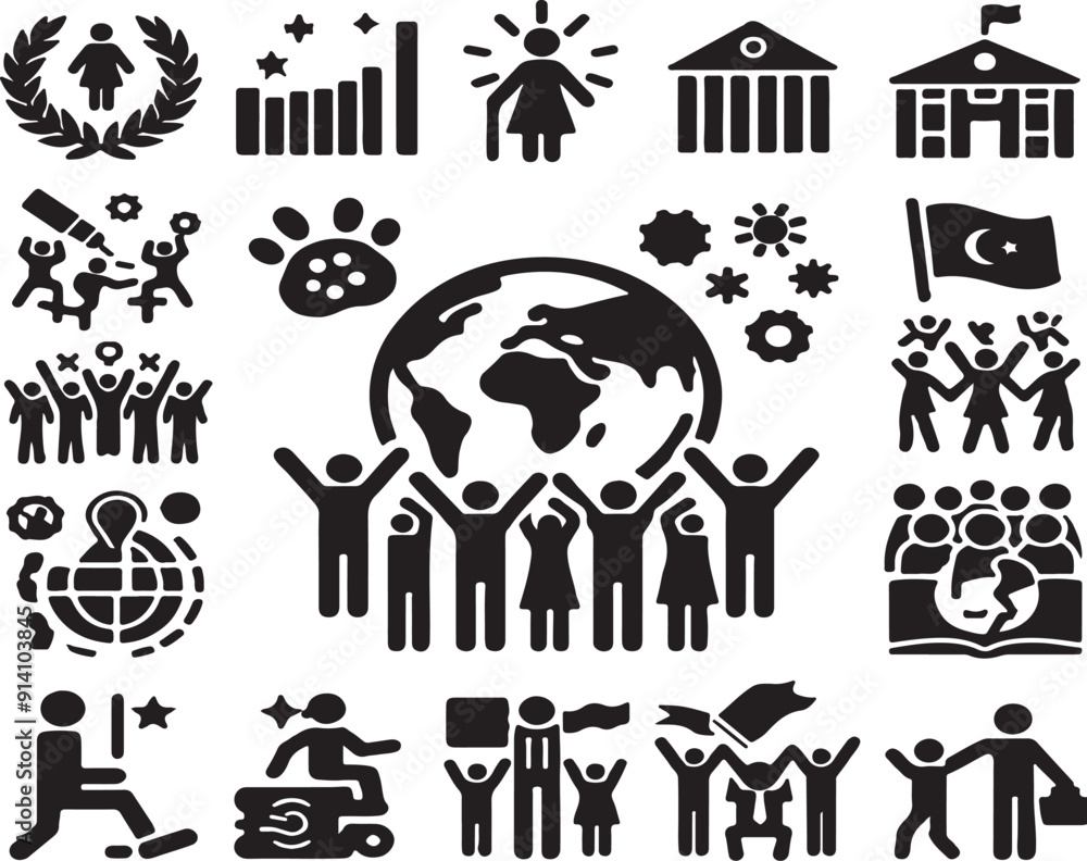 Fototapeta premium international youth day icon silhouette vector style with white background 