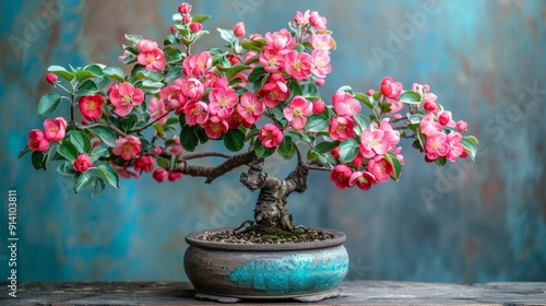 A bonsai in Formal Upright style, with a perfectly straight trunk  photo