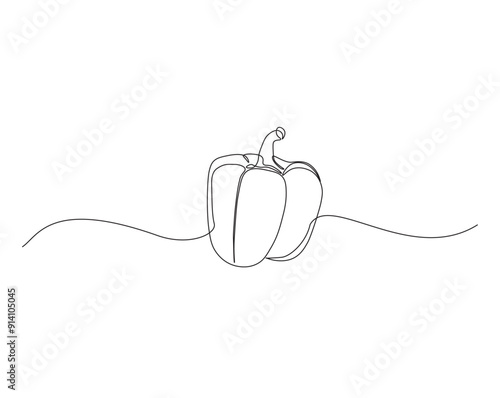 One continuous line drawing paprika vegetable. Paprika single line illustration.