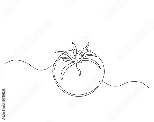 One continuous line drawing Tomato vegetable. Tomato single line illustration.