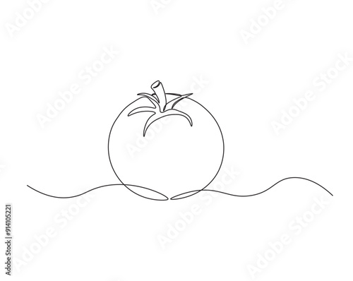One continuous line drawing Tomato vegetable. Tomato single line illustration.