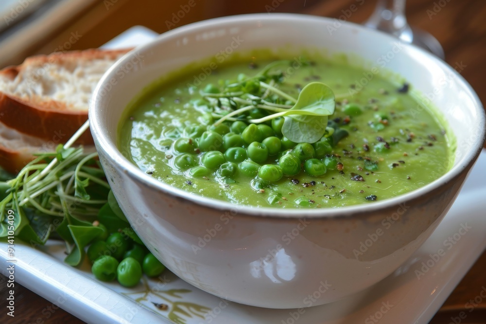 Soup made with green peas watercress and leeks Soup made with green peas watercress and leeks