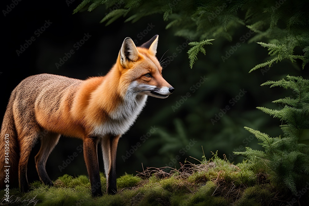 Fototapeta premium Red fox (Vulpes vulpes) standing in a forest.