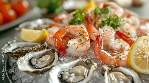 Fresh Seafood Platter with Oysters, Shrimp and Lemon