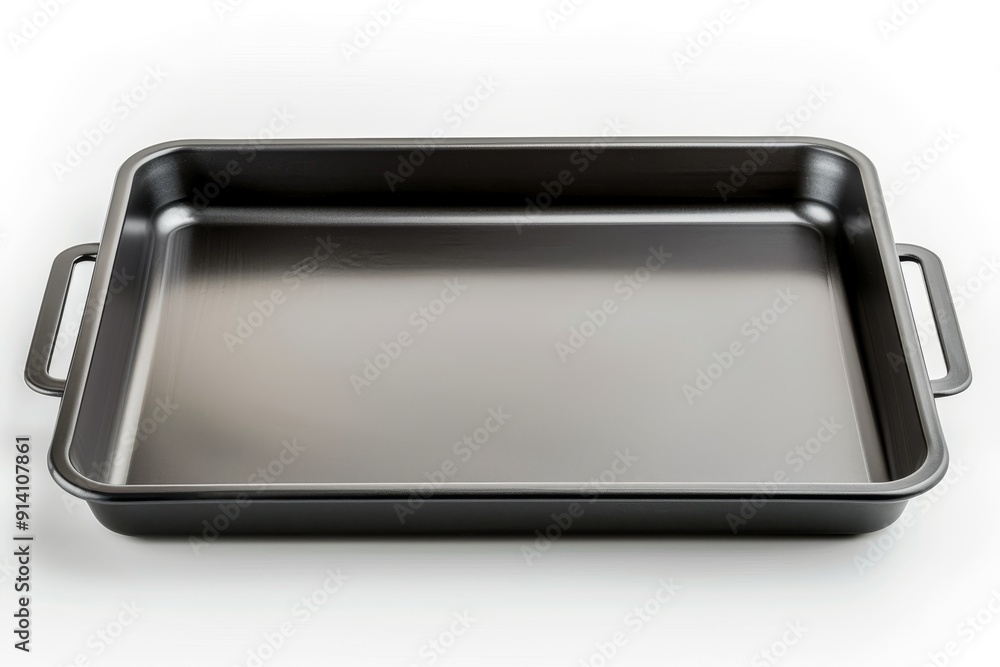 Top and side view of empty baking tray isolated on white Top and side view of empty baking tray isolated on white