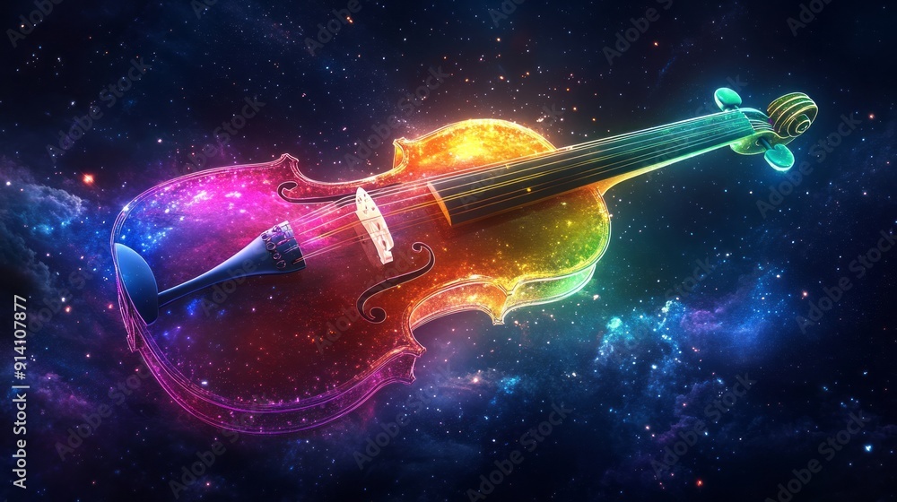 Magical Rainbow Violin Floating in Air - Surreal Artwork Magical Rainbow Violin Floating in Air - Surreal Artwork