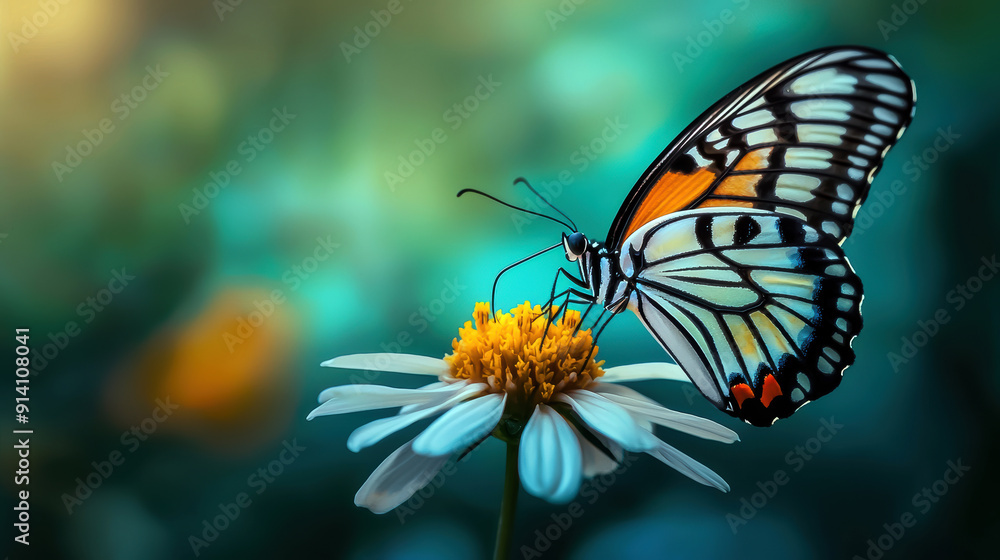 A butterfly is sitting on a flower. The butterfly is orange and white A butterfly is sitting on a flower. The butterfly is orange and white